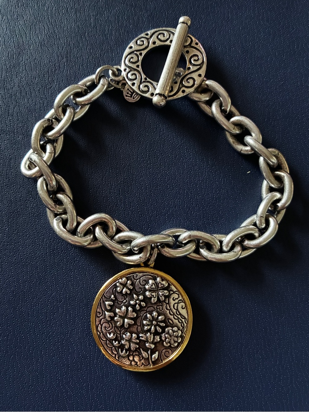 Vintage-Inspired Silver & Gold Floral Toggle Charm Bracelet